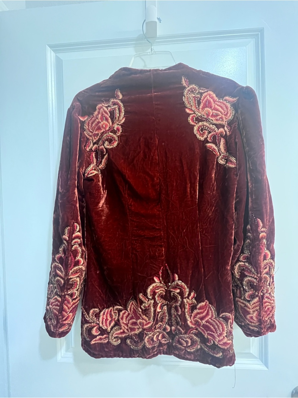 Vintage Embellished Velvet Blazer in Deep Burgundy - Picture 2 of 9